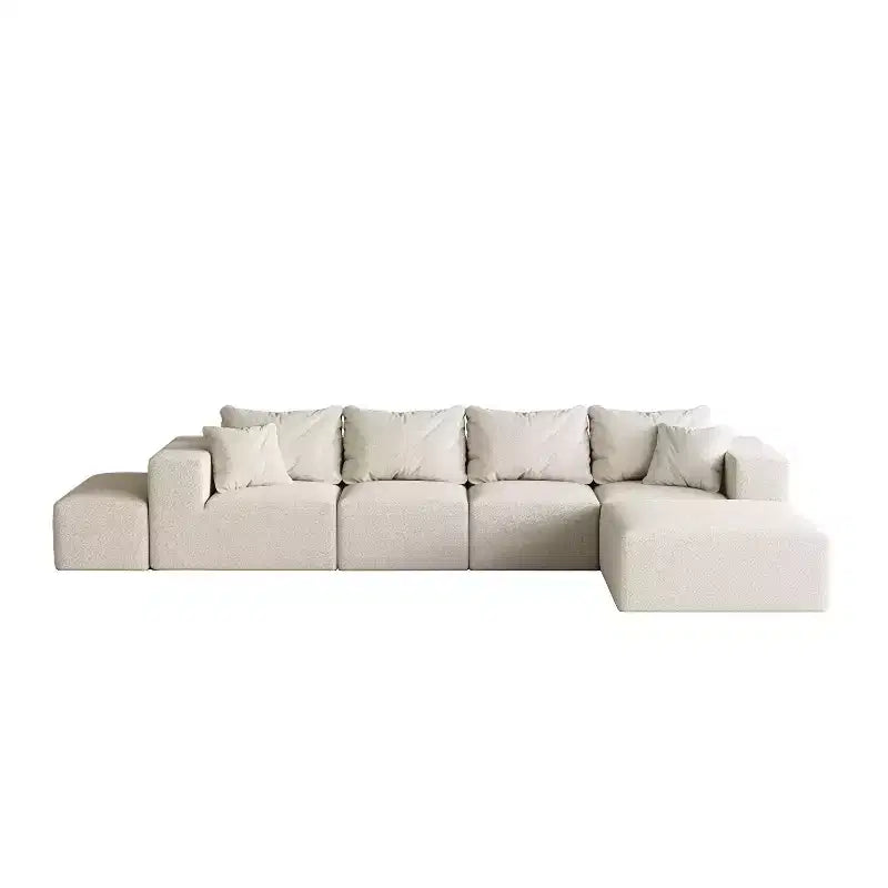 Canapé d'angle modulaire en L de 335 cm avec revêtement en chenille, ensemble de 6 pièces avec coussins profonds et oreillers décoratifs pour salon et chambre à coucher