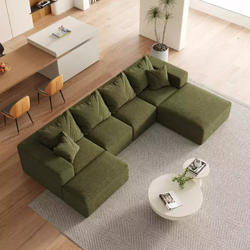 Canapé d'angle modulaire en L de 335 cm avec revêtement en chenille, ensemble de 6 pièces avec coussins profonds et oreillers décoratifs pour salon et chambre à coucher