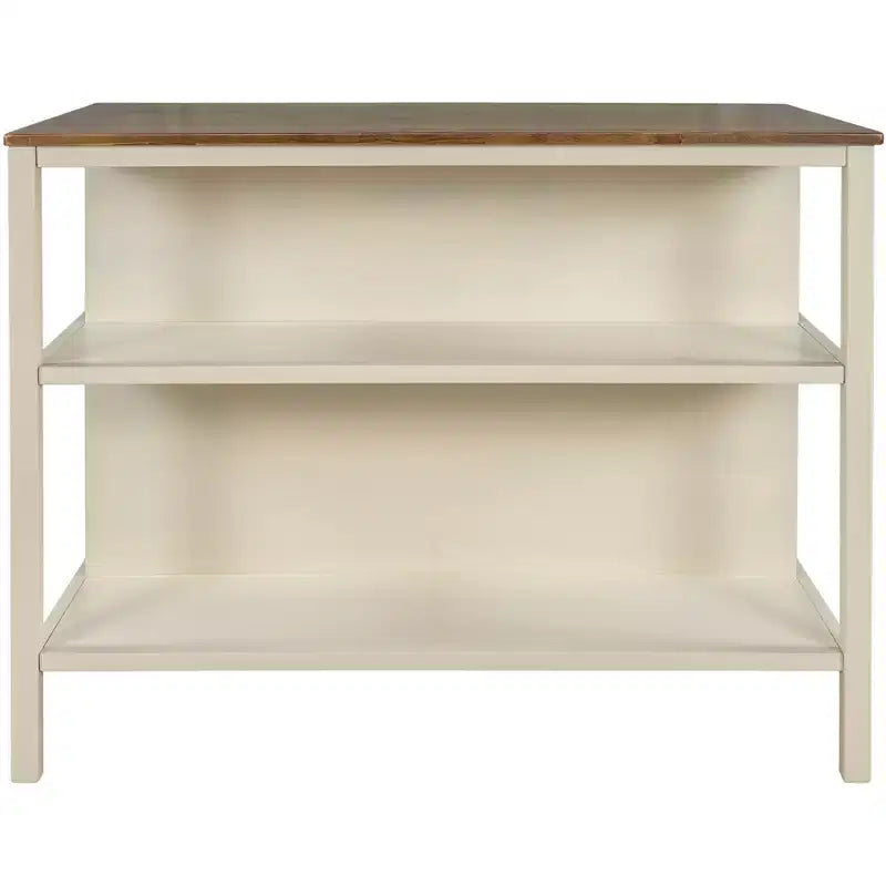 Ensemble d'îlot de cuisine Whisen 45 en bois massif avec 2 sièges et 2 étagères - Noyer Blanc Crème