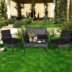 Costway Ensemble de Meubles de Jardin en Rotin et Osier 4 Pièces, Canapé Causeuse Rembourré Jardin Terrasse Marron/Gris