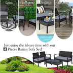Costway Ensemble de Meubles de Jardin en Rotin et Osier 4 Pièces, Canapé Causeuse Rembourré Jardin Terrasse Marron/Gris