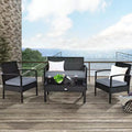 Costway 4PCS Patio Rattan Wicker Furniture Set Loveseat Sofa Cushioned Garden Yard Brown/Grey