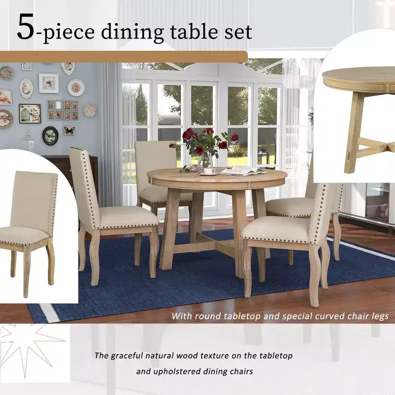 Ensemble de salle à manger 5 pièces Dana de GDFStudio avec table ronde extensible et chaises rembourrées