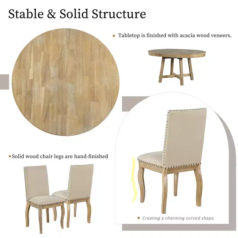 Ensemble de salle à manger 5 pièces Dana de GDFStudio avec table ronde extensible et chaises rembourrées