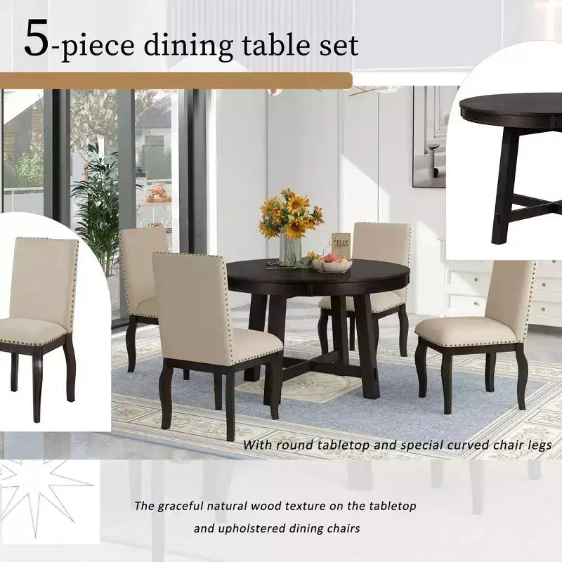 Ensemble de salle à manger 5 pièces Dana de GDFStudio avec table ronde extensible et chaises rembourrées