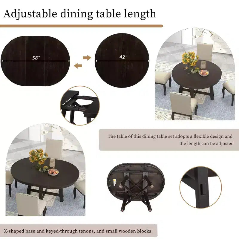 Ensemble de salle à manger 5 pièces Dana de GDFStudio avec table ronde extensible et chaises rembourrées