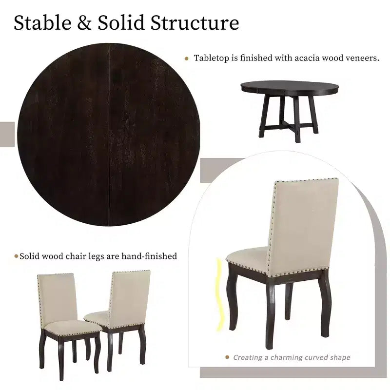 Ensemble de salle à manger 5 pièces Dana de GDFStudio avec table ronde extensible et chaises rembourrées