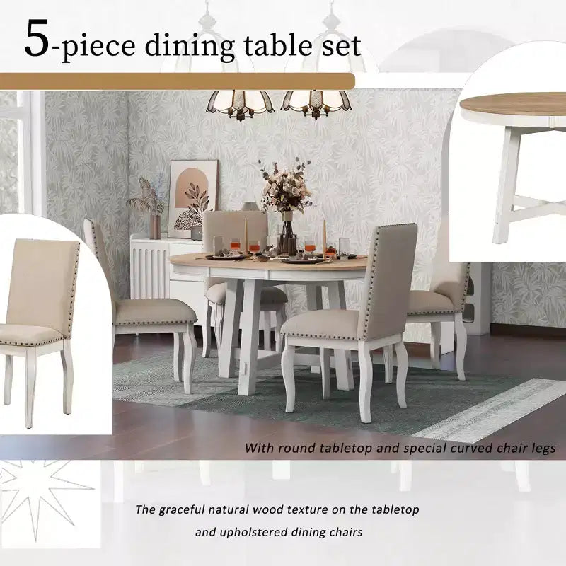 Ensemble de salle à manger 5 pièces Dana de GDFStudio avec table ronde extensible et chaises rembourrées