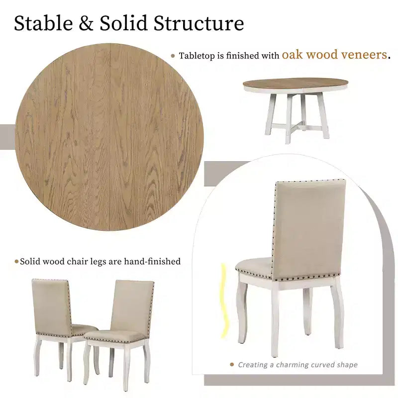 Ensemble de salle à manger 5 pièces Dana de GDFStudio avec table ronde extensible et chaises rembourrées