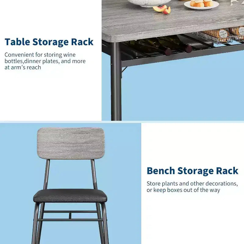 Ensemble Table à Manger Acekool pour 4 avec Étagère de Rangement, Table de Cuisine 5 Pièces et Chaises Rembourrées, Plateau en Bois et Cadre en Métal, pour Petits Espaces, Couleur Rétro