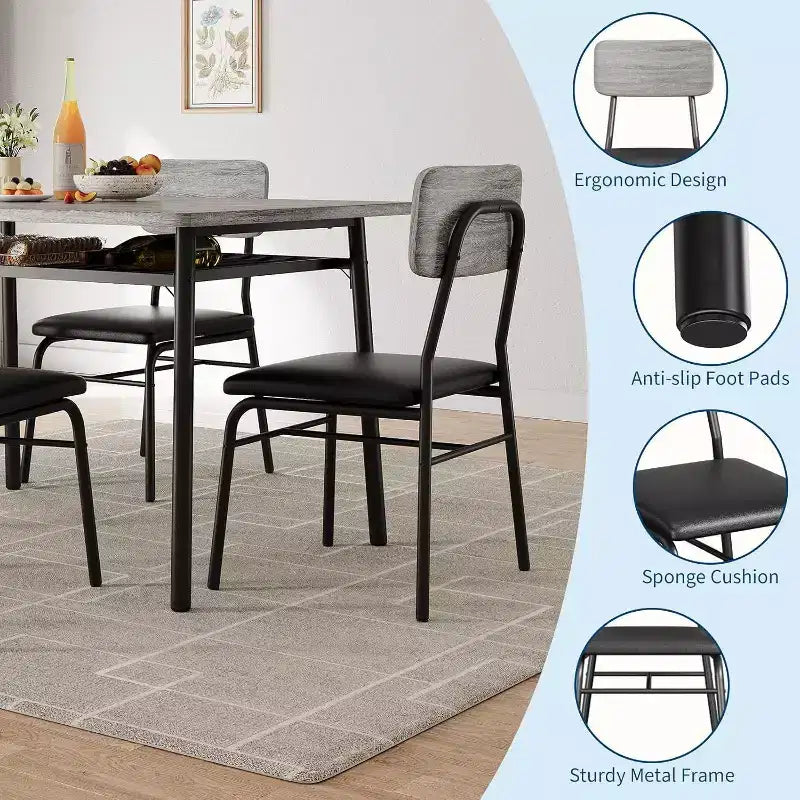 Ensemble Table à Manger Acekool pour 4 avec Étagère de Rangement, Table de Cuisine 5 Pièces et Chaises Rembourrées, Plateau en Bois et Cadre en Métal, pour Petits Espaces, Couleur Rétro