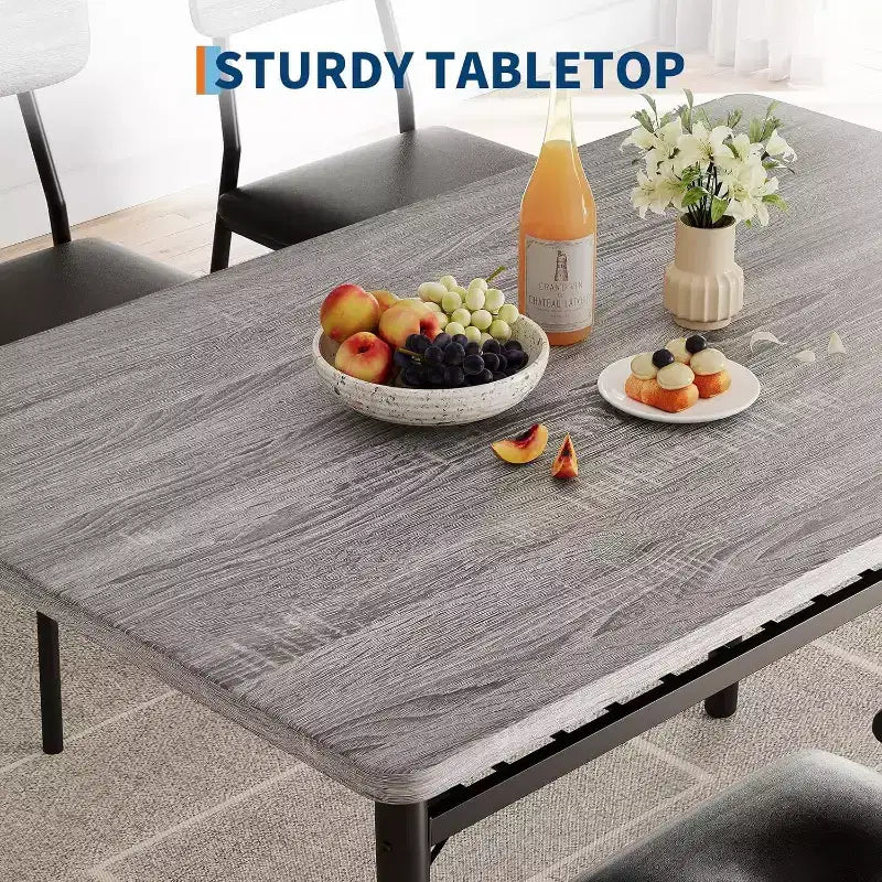 Ensemble Table à Manger Acekool pour 4 avec Étagère de Rangement, Table de Cuisine 5 Pièces et Chaises Rembourrées, Plateau en Bois et Cadre en Métal, pour Petits Espaces, Couleur Rétro