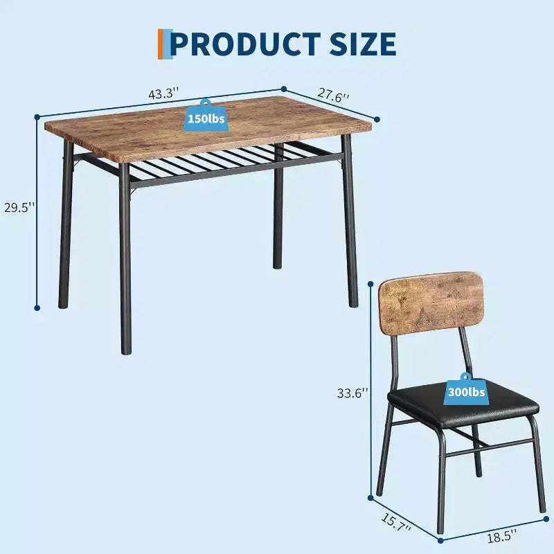 Ensemble Table à Manger Acekool pour 4 avec Étagère de Rangement, Table de Cuisine 5 Pièces et Chaises Rembourrées, Plateau en Bois et Cadre en Métal, pour Petits Espaces, Couleur Rétro