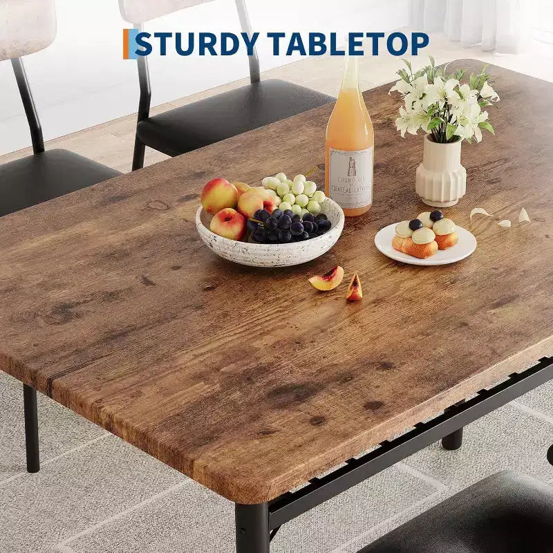 Ensemble Table à Manger Acekool pour 4 avec Étagère de Rangement, Table de Cuisine 5 Pièces et Chaises Rembourrées, Plateau en Bois et Cadre en Métal, pour Petits Espaces, Couleur Rétro