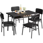 Ensemble Table à Manger Acekool pour 4 avec Étagère de Rangement, Table de Cuisine 5 Pièces et Chaises Rembourrées, Plateau en Bois et Cadre en Métal, pour Petits Espaces, Couleur Rétro