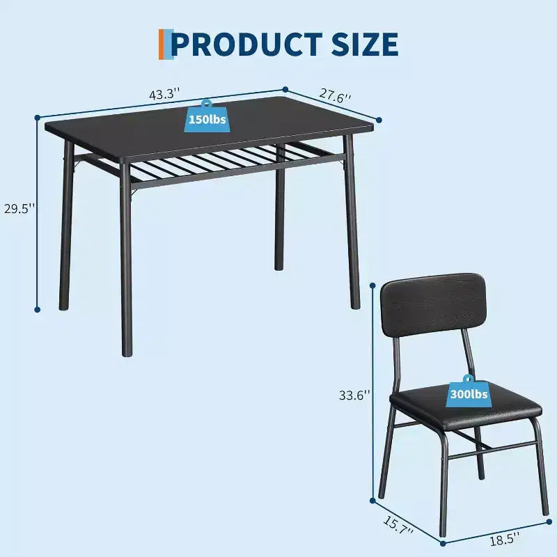 Ensemble Table à Manger Acekool pour 4 avec Étagère de Rangement, Table de Cuisine 5 Pièces et Chaises Rembourrées, Plateau en Bois et Cadre en Métal, pour Petits Espaces, Couleur Rétro