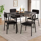 Acekool Dining Table Set for 4 with Storage Rack, 5-Piece Kitchen Table and Upholstered Chairs, Wood Top & Metal Frame, for Small Spaces, Retro color