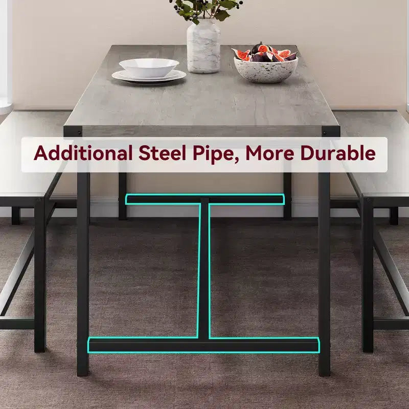 Ensemble table à manger pour 4 avec 2 bancs, ensemble de table de cuisine avec cadre en métal et panneau MDF, dinette peu encombrante pour cuisine, salle à manger