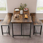 Ensemble table à manger pour 4 avec 2 bancs, ensemble de table de cuisine avec cadre en métal et panneau MDF, dinette peu encombrante pour cuisine, salle à manger