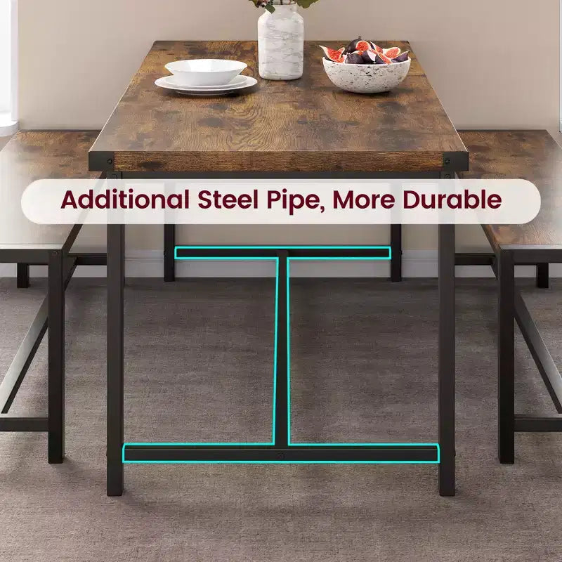 Ensemble table à manger pour 4 avec 2 bancs, ensemble de table de cuisine avec cadre en métal et panneau MDF, dinette peu encombrante pour cuisine, salle à manger