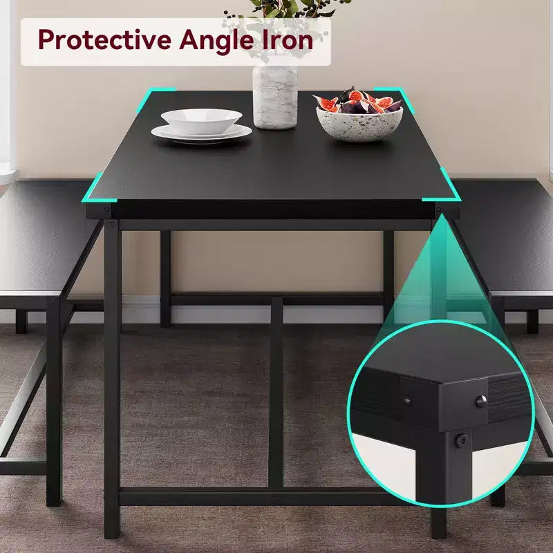 Ensemble table à manger pour 4 avec 2 bancs, ensemble de table de cuisine avec cadre en métal et panneau MDF, dinette peu encombrante pour cuisine, salle à manger