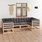 vidaXL Salon de jardin en pin naturel, pin massif gris, polyester