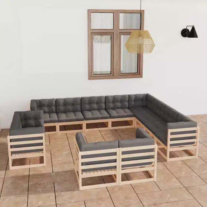 vidaXL Salon de jardin Bois de pin massif et polyester couleur naturelle