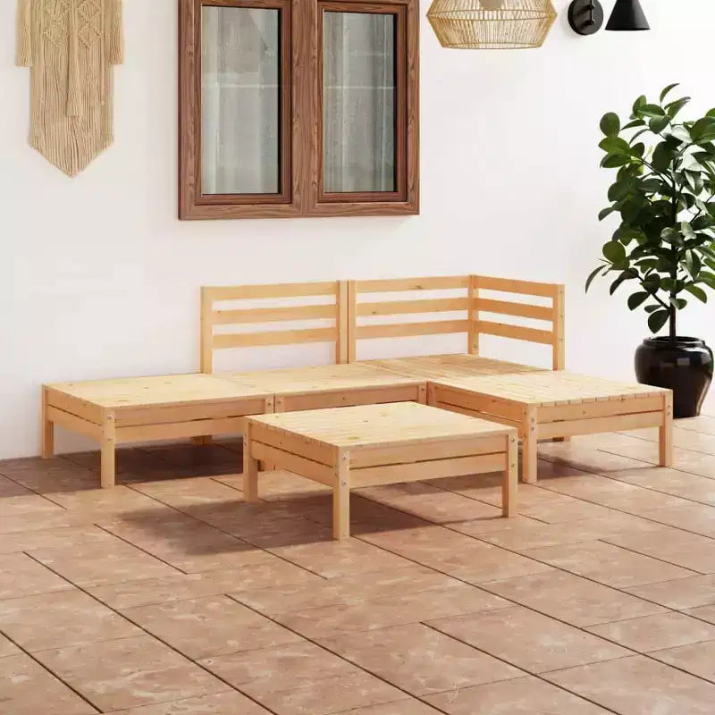 vidaXL Ensemble de salon de jardin 5 pièces en pin massif - Polyvalent, durable, facile à entretenir, assemblage à faire soi-même, design rustique en palettes