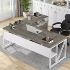 Bureau d'angle Lantine avec tiroir, grand bureau d'ordinateur de direction de 160 cm et classeur latéral, meuble de bureau à domicile 2 pièces