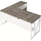 Bureau d'angle Lantine avec tiroir, grand bureau d'ordinateur de direction de 160 cm et classeur latéral, meuble de bureau à domicile 2 pièces