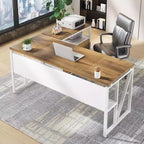 Bureau d'angle Lantine avec tiroir, grand bureau d'ordinateur de direction de 160 cm et classeur latéral, meuble de bureau à domicile 2 pièces
