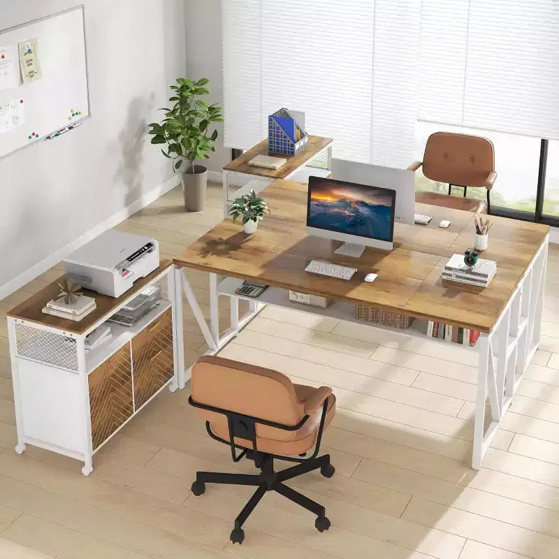 Bureau d'angle Lantine avec tiroir, grand bureau d'ordinateur de direction de 160 cm et classeur latéral, meuble de bureau à domicile 2 pièces