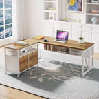 Bureau d'angle Lantine avec tiroir, grand bureau d'ordinateur de direction de 160 cm et classeur latéral, meuble de bureau à domicile 2 pièces