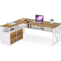 Lantine L Shaped Desk with Drawer,63 Executive Computer Desk and lateral File Cabinet, 2 Piece Home Office Furniture