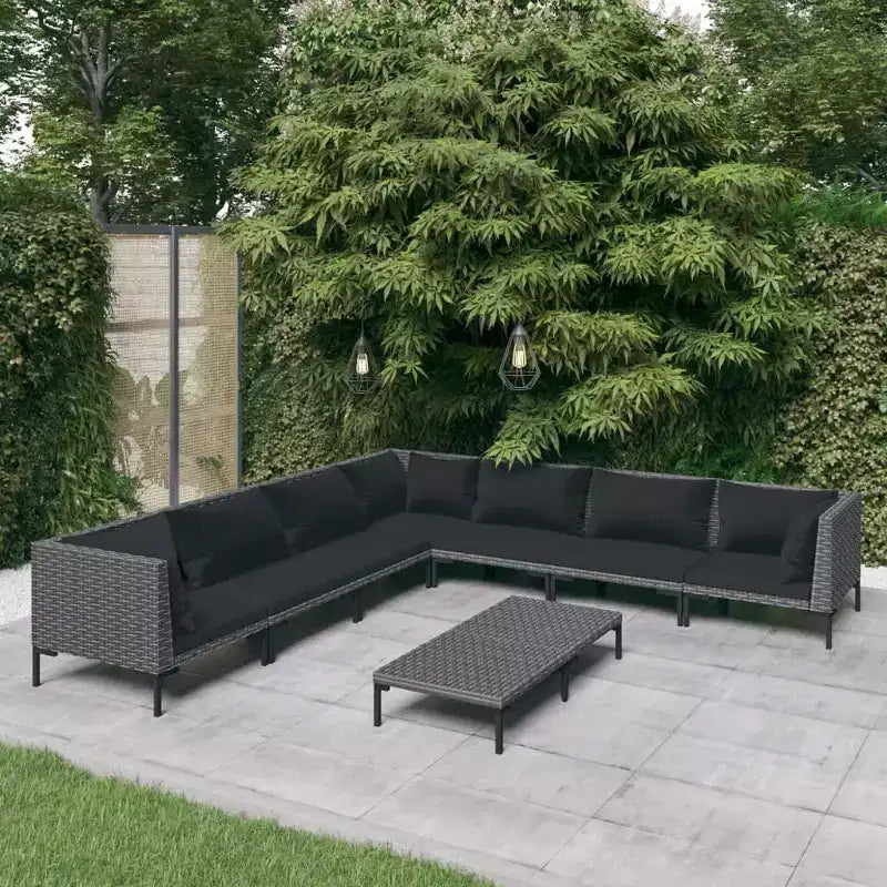 vidaXL Salon de jardin modulaire avec table, Résine tressée, Gris foncé