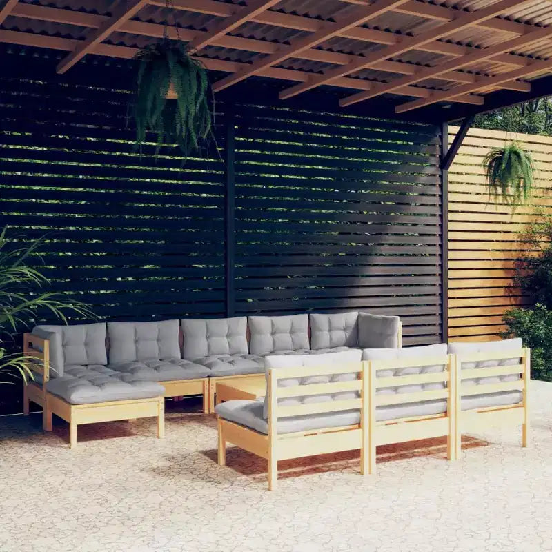 vidaXL Salon de jardin modulaire gris, pin massif, polyester, grand format