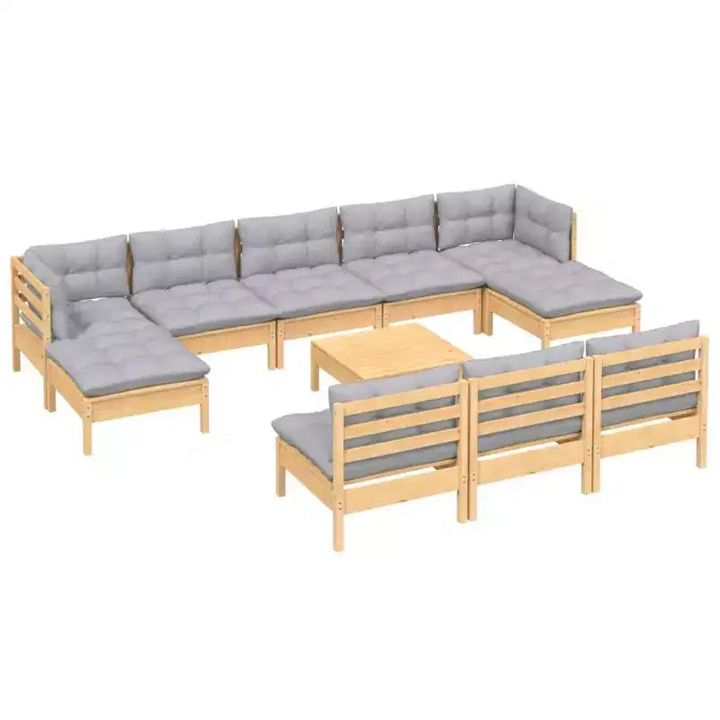 vidaXL Salon de jardin modulaire gris, pin massif, polyester, grand format