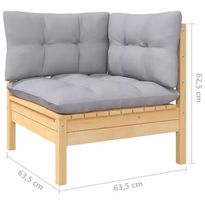 vidaXL Salon de jardin modulaire gris, pin massif, polyester, grand format