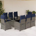 vidaXL Salon de jardin 9 pcs avec coussins résine tressée gris