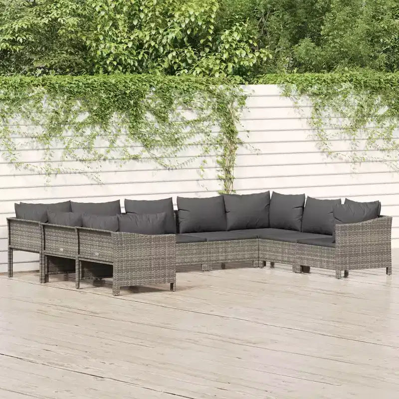 vidaXL Salon de jardin avec coussins Gris Résine tressée