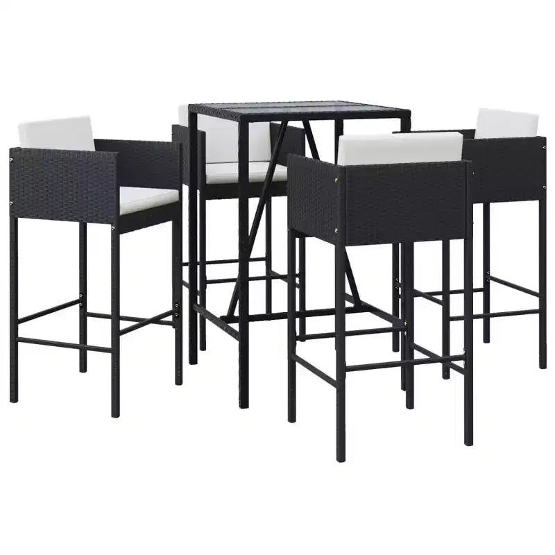 vidaXL Patio Bar Set with Cushions Table and Stool Outdoor Black Poly Rattan
