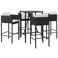 vidaXL Patio Bar Set with Cushions Table and Stool Outdoor Black Poly Rattan