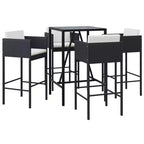 vidaXL Patio Bar Set with Cushions Table and Stool Outdoor Black Poly Rattan