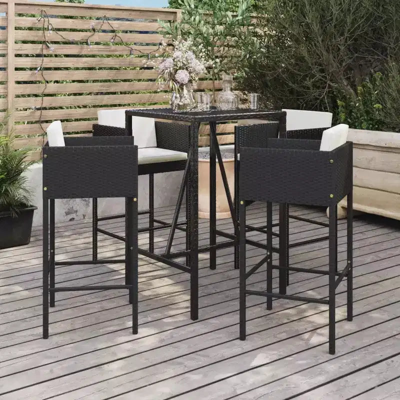 vidaXL Ensemble de bar de patio avec coussins Table et tabouret Extérieur en résine tressée noire