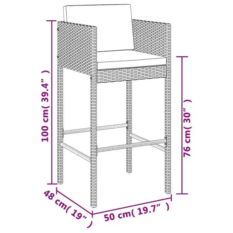vidaXL Ensemble de bar de patio avec coussins Table et tabouret Extérieur en résine tressée noire