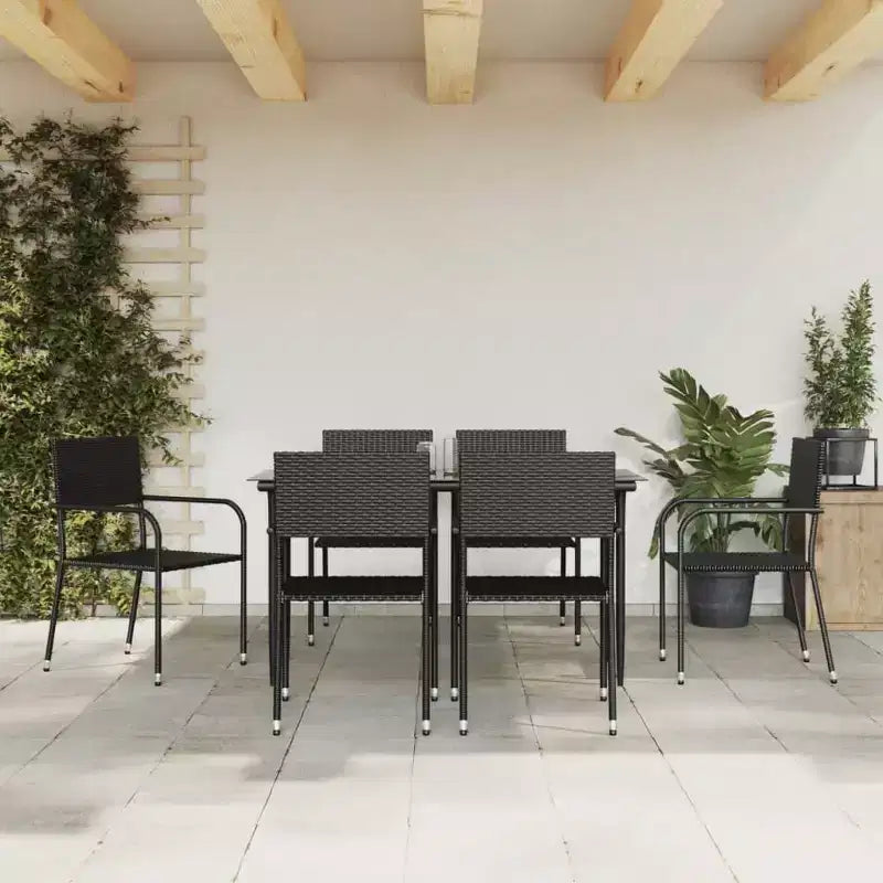 vidaXL Salon de jardin noir en résine tressée, acier et verre trempé - 55,1 Longueur de la table 6 éléments