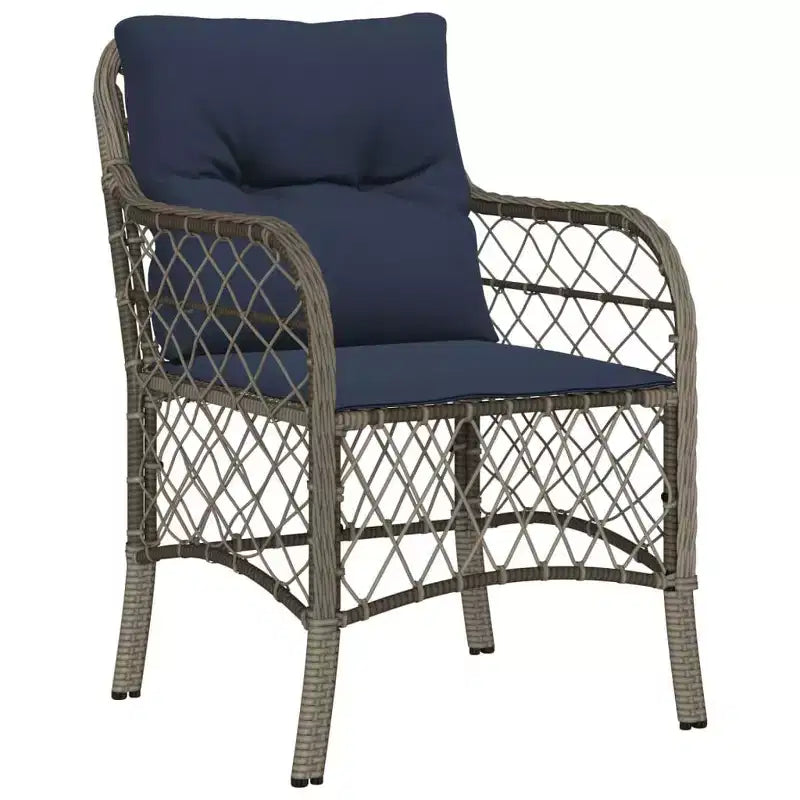 vidaXL Salon de jardin à manger 7 pièces avec coussins - résine tressée, gris et bleu marine, résistant aux intempéries, confortable, nettoyage facile