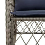 vidaXL Salon de jardin à manger 7 pièces avec coussins - résine tressée, gris et bleu marine, résistant aux intempéries, confortable, nettoyage facile