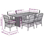 vidaXL Salon de jardin à manger 7 pièces avec coussins - résine tressée, gris et bleu marine, résistant aux intempéries, confortable, nettoyage facile