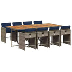 vidaXL Patio Dining Set, 8-Seater, Grey and Brown with Navy Cushions